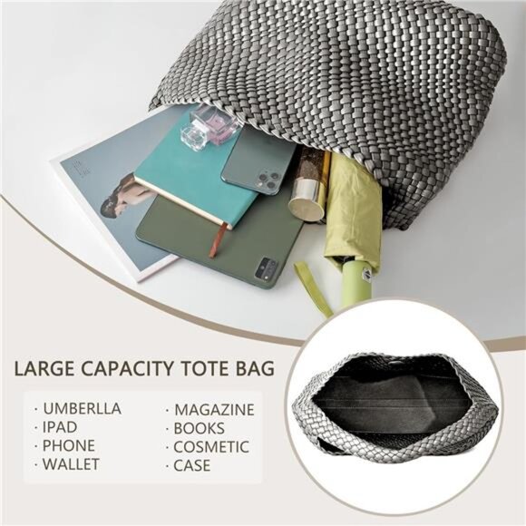 Woven Tote Bag for Women B - Silver - Picture 4 of 6
